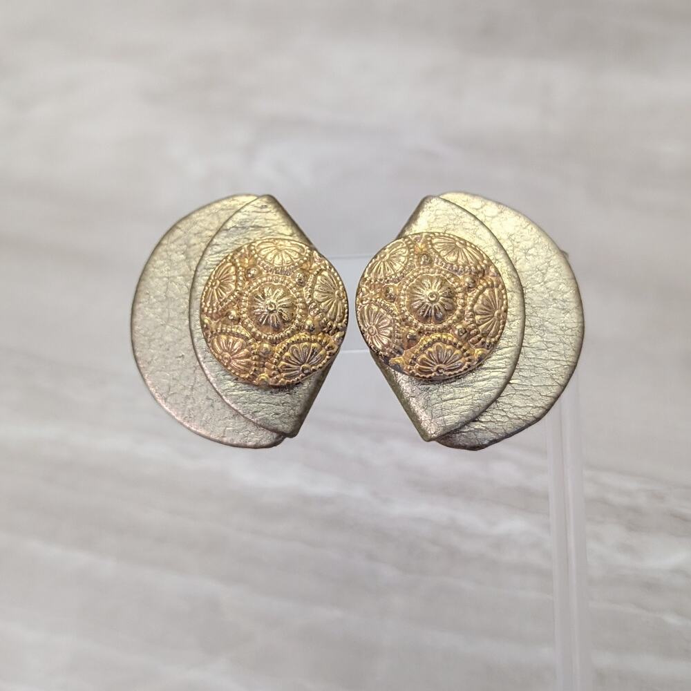 Vintage Clip On Earrings 1.25" Very Large Statement Earrings Gold Tone Unusual